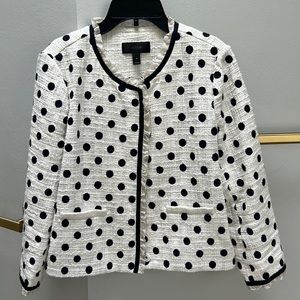 JCrew off-white and navy polka-dot jacket. Size 4. Perfect for Soring!